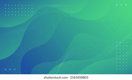 Abstract green and blue gradient fluid wave background. Modern geometric wallpaper. Template banner background for sales, business, ads, events, web, pages, and others
