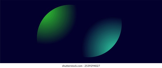 Abstract green and blue gradient shapes on a dark background.