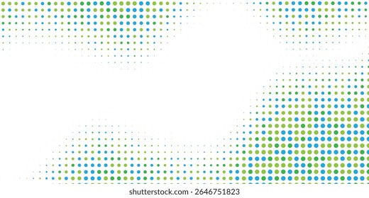 Fondo abstracto de semitonos verdes y azules sobre fondo blanco. Fondo de diseño de puntos multicolores