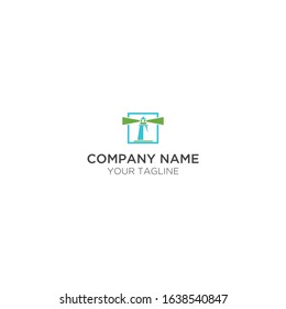 abstract green and blue lighthouse tower logo