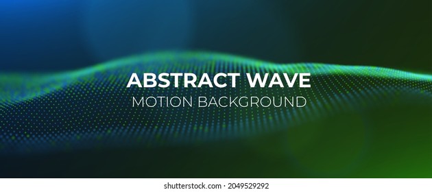 Abstract green and blue particles background. Flow wave with dot landscape. Digital data structure. Future mesh or sound grid. Pattern point visualization. Technology vector illustration.