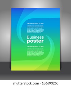 Abstract green blue poster template background with whirlpool, magazine cover 