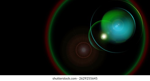 Abstract green blue and red light flare sphere glow effect. Light leaks effect. 3d orb electric shiny and halo bg Space star overlay background. Vector illustration.