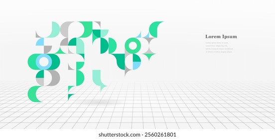 abstract green blue round. geometric circle texture background. 3d wireframe pattern. architectural concept.