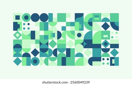 Abstract green and blue seamless geometric pattern background combining shapes and symmetry perfect for creative art, wallpapers, and visuals.