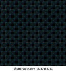 Abstract green and blue stacked square frame spirograph shapes seamless technology pattern on the black background. Vector illustration. Wrapping paper.