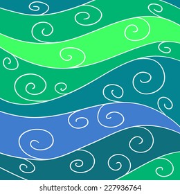 Abstract green and blue swirly waves background.