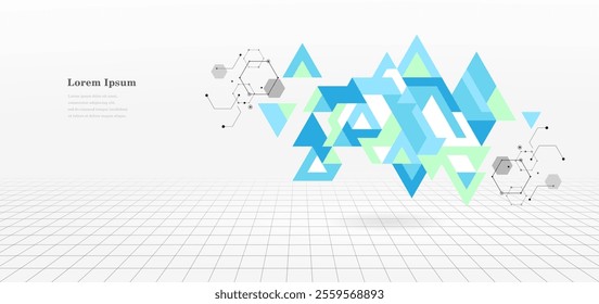 abstract green blue triangle. geometric hexagon texture background. 3d wireframe pattern. architectural concept.