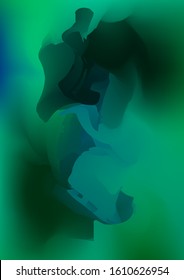Abstract green and blue watercolor background, painted vector illustration like sea waves. Watercolor gradient pattern with thin wavy border lines, vector painting. Abstract colorful oil paints.