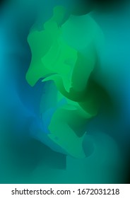 Abstract green and blue watercolor background, painted vector illustration like sea waves. Watercolor gradient pattern with thin wavy border lines, vector painting. Abstract colorful oil paints.