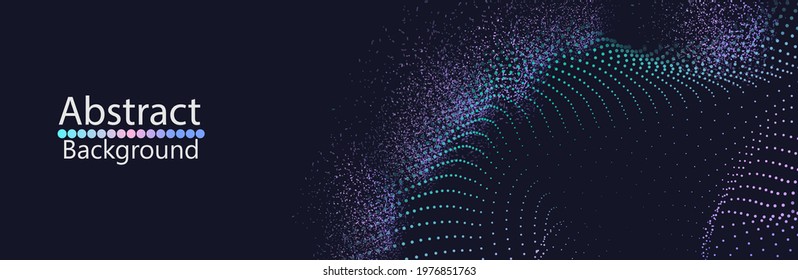 Abstract green, blue wave Geometrical Background Connection wave structure. Science background. Connecting dots and lines. Big data visualization and Business .Vector illustration