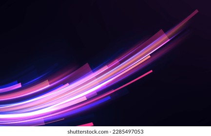 Abstract green blue wave light effect in perspective vector illustration. Magic luminous azure glow design element on dark background	