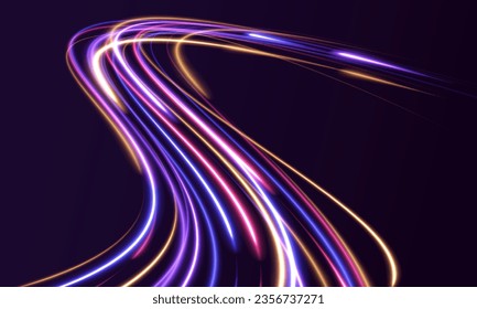 Abstract green blue wave light effect in perspective vector illustration. Magic luminous azure glow design element on dark background, flash luminosity, abstract neon motion glowing wavy lines.