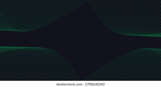 Efeito de luz de onda azul verde abstrato na ilustração vetorial de perspectiva. Elemento de design de brilho azul luminoso mágico sobre fundo escuro, luminosidade flash, movimento de néon abstrato linhas onduladas brilhantes. eps 10