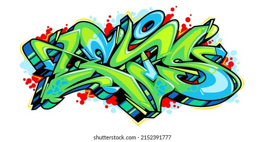 Abstract Green And Blue Word Lets Graffiti Style Font Lettering Vector Illustration Template