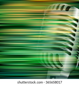 abstract green blur background with retro microphone