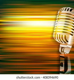 abstract green blur music background with retro microphone