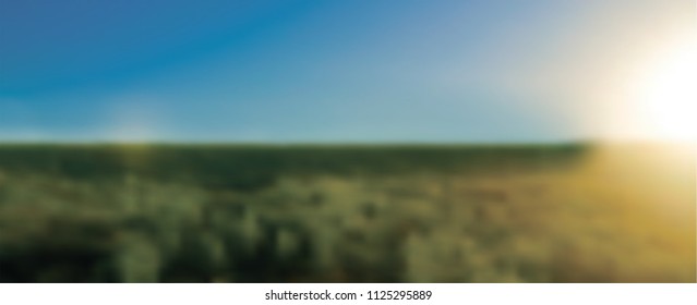Abstract green blurred gradient background with sunlight. Nature backdrop. Vector illustration. Ecology concept for your graphic design, banner or poster.
