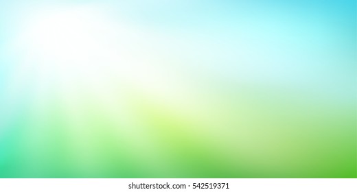 Abstract green blurred gradient background with sunlight. Nature backdrop. Vector illustration. Ecology concept for your graphic design, banner or poster