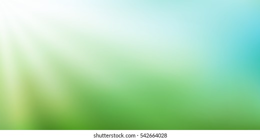 Abstract green blurred gradient background with sunlight. Nature backdrop. Vector illustration. Ecology concept for your graphic design, banner or poster
