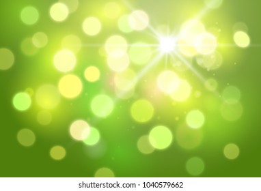 Abstract green blurred vector background with shiny light effects