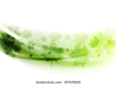 Abstract green blurred waves with summer leaves. Earth Day ecology vector background