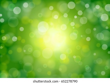 Abstract green blurry background. Light effects and sun burst. Vector illustration.