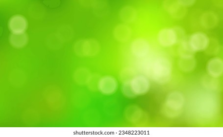 Abstract green bokeh background with soft glowing circles. Bright and vibrant vector illustration for summer and nature designs. Soft and defocused effect for wallpapers, backdrops