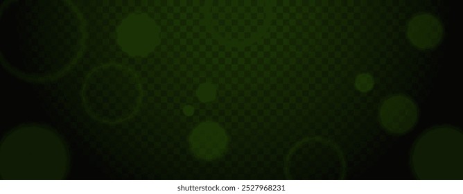 Efecto de luz bokeh verde Abstractas con partículas brillantes sobre fondo transparente. Círculos borrosos en atmósfera oscura