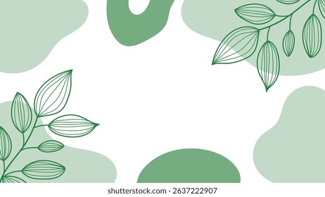 Abstract green botanical minimal background with organic shapes and line leaves. Design for banner, website, flyer, cover