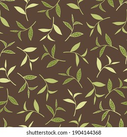 Abstract Green Branch Leaves Vector Graphic Seamless Pattern can be used for Background and Apparel Design