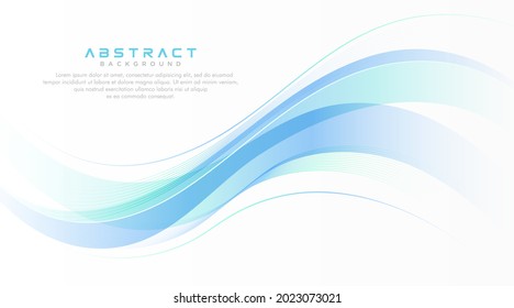 Abstract green and bright blue gradient wave vector on white background with wave lines. Modern simple curve wave shape design with space for text. Suit for poster, brochure, flyer, website