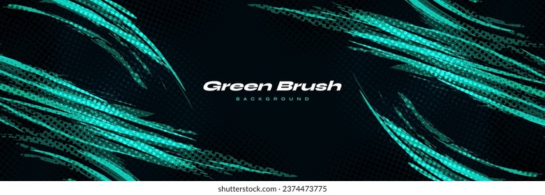 Abstract Green Brush Background with Halftone Effect. Sport Banner. Scratch and Texture Elements For Design