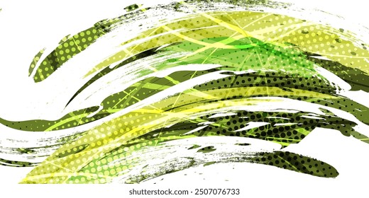 Abstract Green Brush Background with Halftone Effect. Brush Stroke Illustration for Banner, Poster, or Sports Background. Scratch and Texture Elements For Design