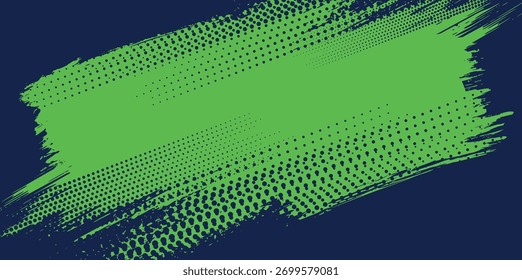 Abstractas trazo de pincel verde con efecto grunge semitono sobre Vector de fondo azul oscuro