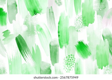 Abstract green brush strokes, vibrant watercolor textures, artistic background design, modern decor, nature-inspired art.