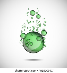 Abstract Green bubbles rising on clear background. Water vector background.