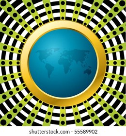 Abstract green burst with world map