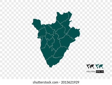 Resumen del mapa verde de Burundi. Diseño de fondo transparente vectorial.