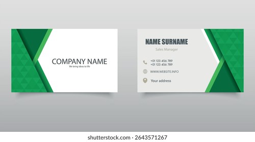 Abstract green business card design modern vector template. Editable file