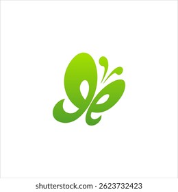 Abstract green butterfly logo symbolizing freshness, nature, and transformation. Ideal for eco brands, wellness centers, skincare, or organic product packaging