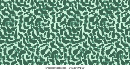 Abstract green camouflage seamless pattern with hand drawn organic shapes. Textured khaki print for nature textile, wrapping paper, surface, cover