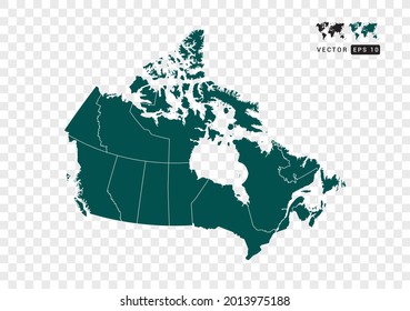 Resumen del mapa verde de Canadá. Diseño de fondo transparente vectorial.