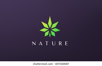 Abstract green cannabis leaf logo in a simple and modern style