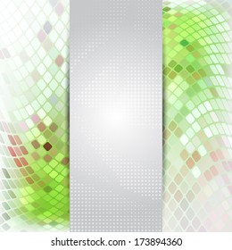 Abstract green card or invitation template with warped inlay background and place for text in the center.