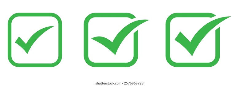Abstract green check mark icon for modern design projects. Green tick vector icon template.