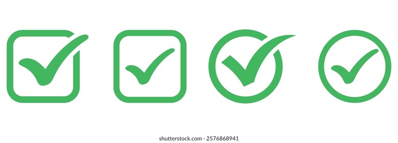 Abstract green check mark icon for modern design projects. Green tick vector icon template.