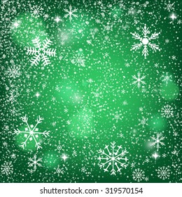 Abstract green christmas  background. Christmas Snowflake on abstract background. Christmas card design. Christmas poster  or web design 