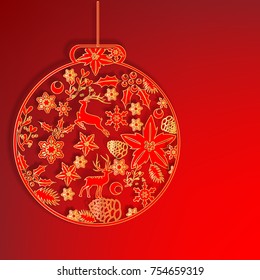 Abstract green Christmas ball with Snowflakes background paper cut for winter and new year, Vector eps10 illustration.