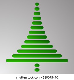 Abstract green christmas tree consist of rectangles with rounded corners on grey gradient background. Embossed Christmas tree to metal background. Greeting card.